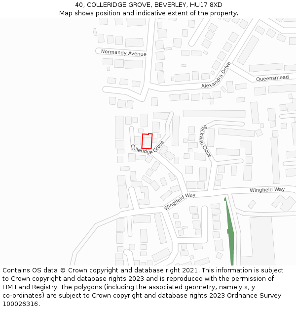 40, COLLERIDGE GROVE, BEVERLEY, HU17 8XD: Location map and indicative extent of plot