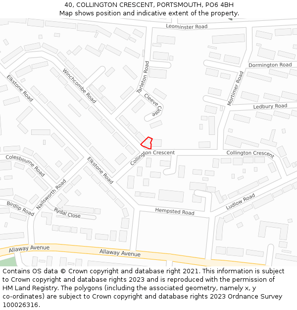 40, COLLINGTON CRESCENT, PORTSMOUTH, PO6 4BH: Location map and indicative extent of plot