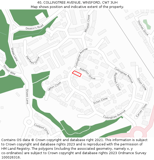 40, COLLINGTREE AVENUE, WINSFORD, CW7 3UH: Location map and indicative extent of plot