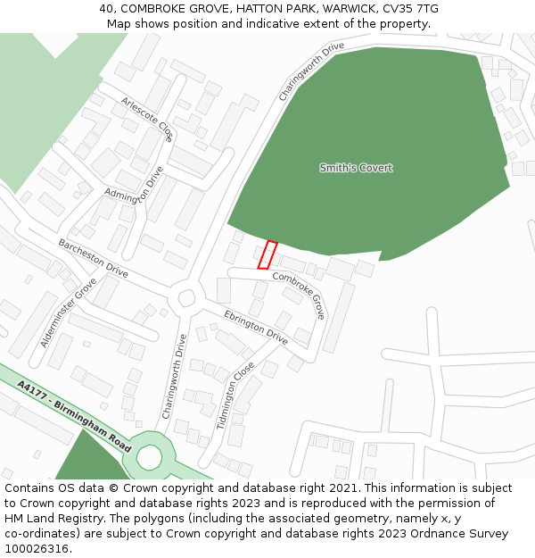 40, COMBROKE GROVE, HATTON PARK, WARWICK, CV35 7TG: Location map and indicative extent of plot