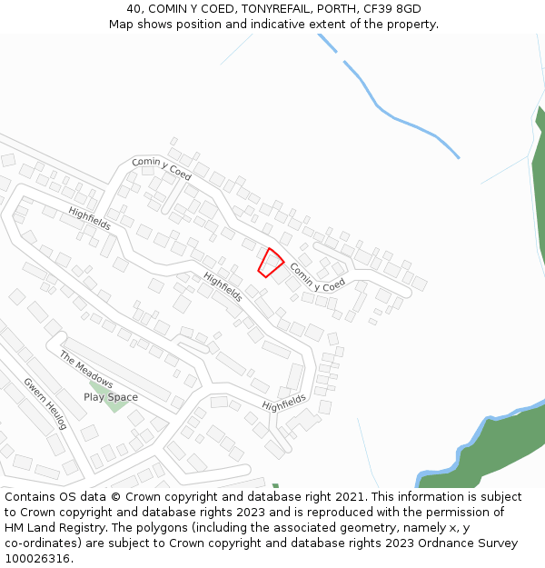 40, COMIN Y COED, TONYREFAIL, PORTH, CF39 8GD: Location map and indicative extent of plot
