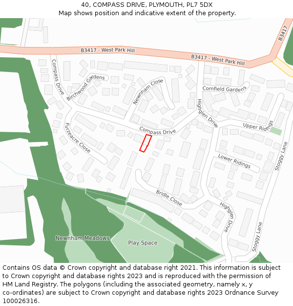 40, COMPASS DRIVE, PLYMOUTH, PL7 5DX: Location map and indicative extent of plot