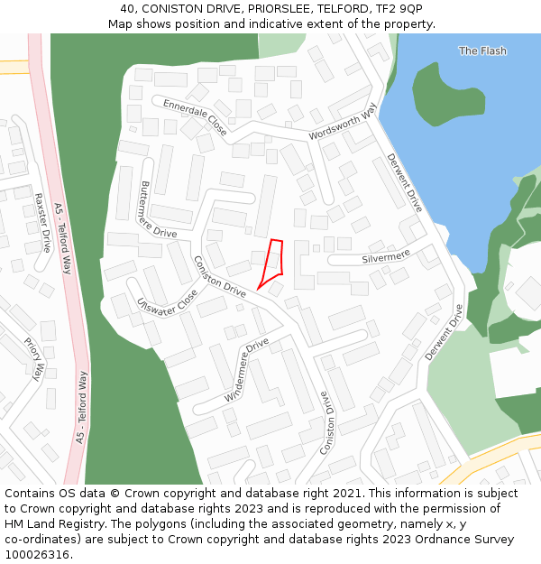 40, CONISTON DRIVE, PRIORSLEE, TELFORD, TF2 9QP: Location map and indicative extent of plot