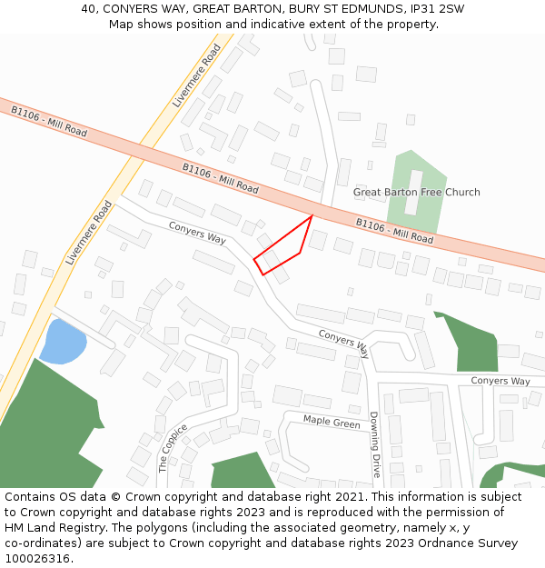 40, CONYERS WAY, GREAT BARTON, BURY ST EDMUNDS, IP31 2SW: Location map and indicative extent of plot