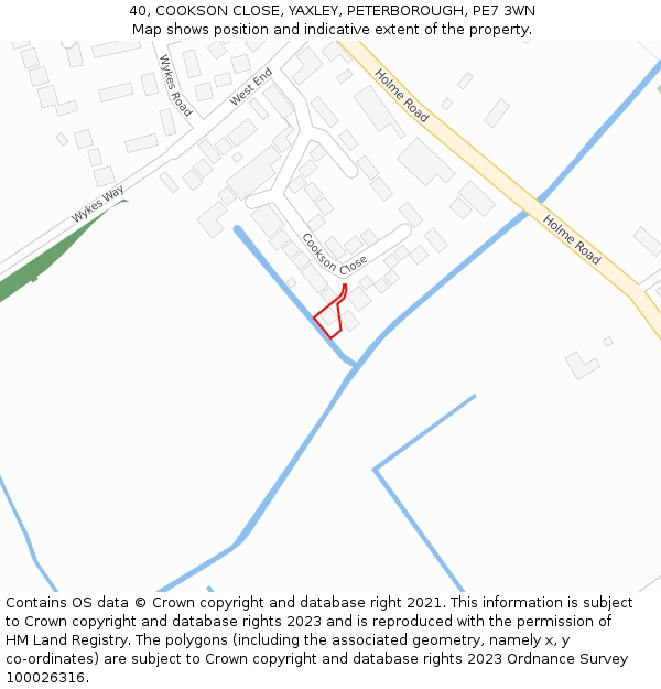 40, COOKSON CLOSE, YAXLEY, PETERBOROUGH, PE7 3WN: Location map and indicative extent of plot