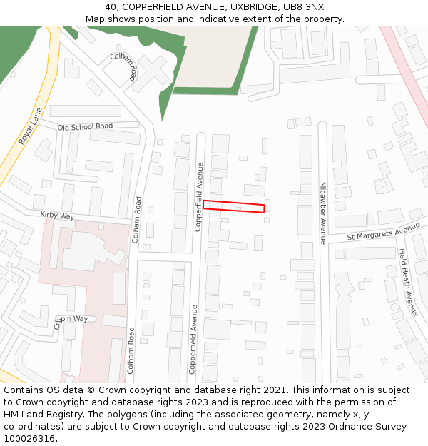 40, COPPERFIELD AVENUE, UXBRIDGE, UB8 3NX: Location map and indicative extent of plot