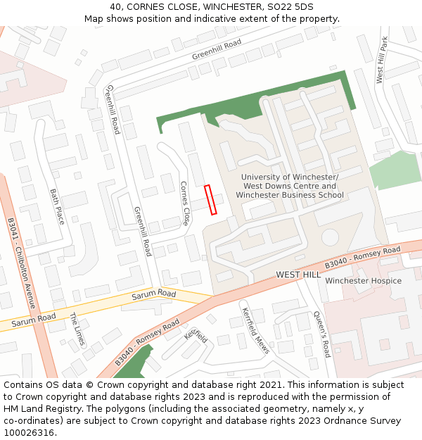 40, CORNES CLOSE, WINCHESTER, SO22 5DS: Location map and indicative extent of plot