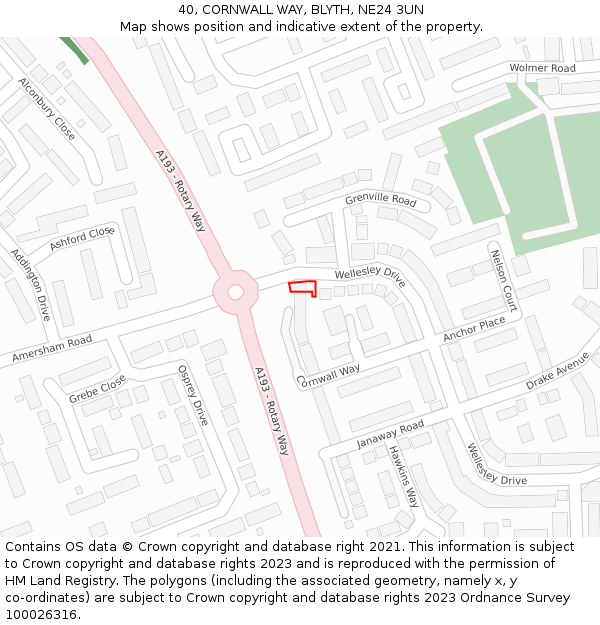 40, CORNWALL WAY, BLYTH, NE24 3UN: Location map and indicative extent of plot