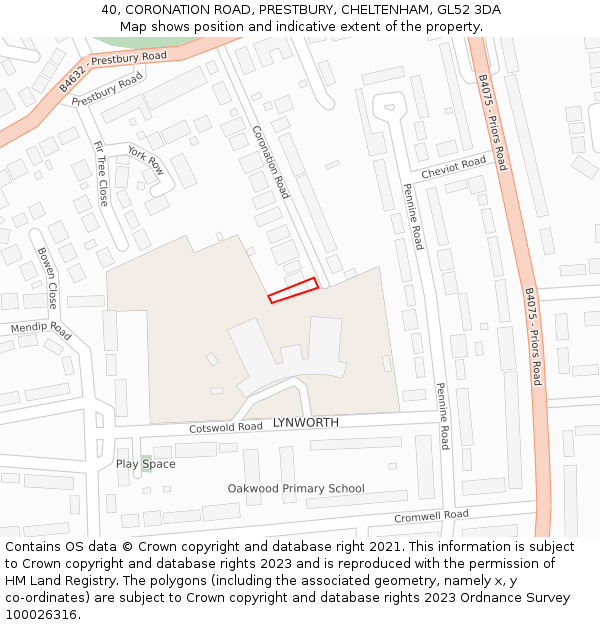 40, CORONATION ROAD, PRESTBURY, CHELTENHAM, GL52 3DA: Location map and indicative extent of plot