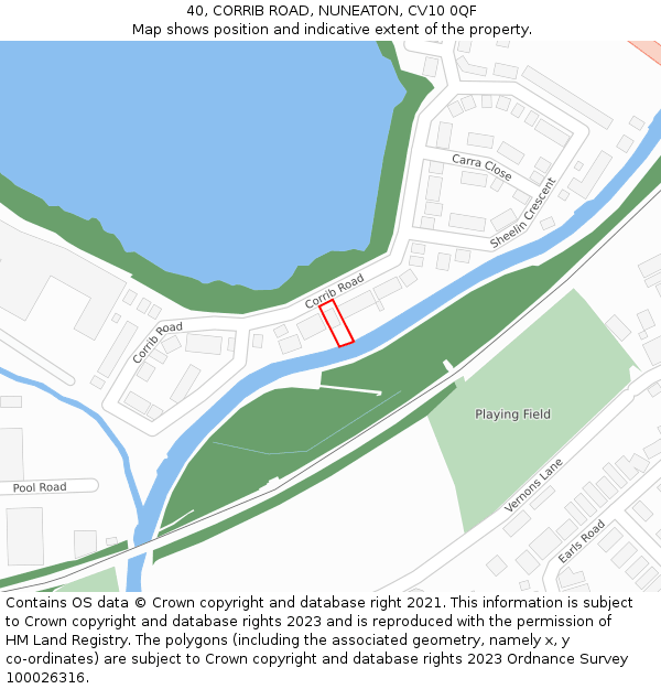 40, CORRIB ROAD, NUNEATON, CV10 0QF: Location map and indicative extent of plot