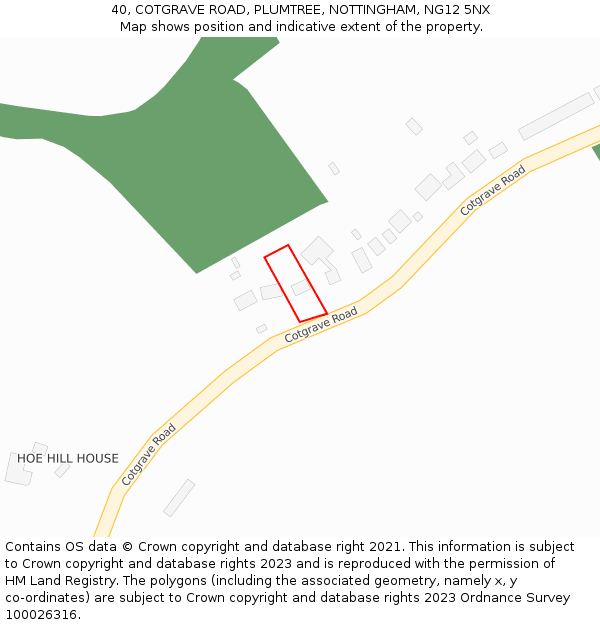 40, COTGRAVE ROAD, PLUMTREE, NOTTINGHAM, NG12 5NX: Location map and indicative extent of plot