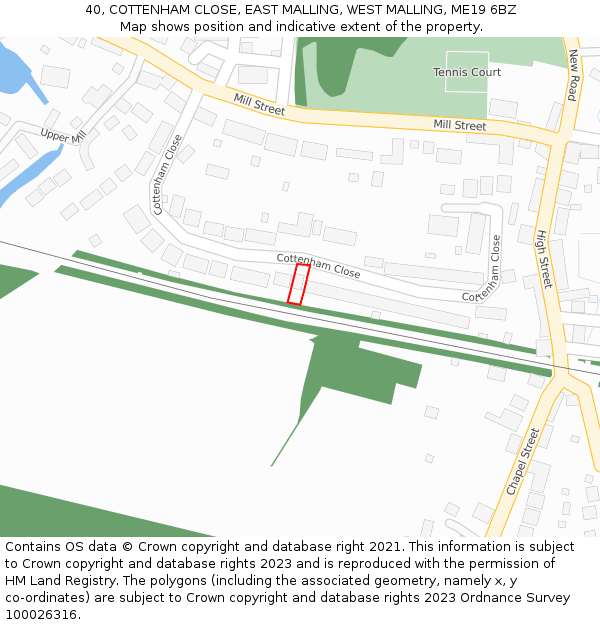 40, COTTENHAM CLOSE, EAST MALLING, WEST MALLING, ME19 6BZ: Location map and indicative extent of plot