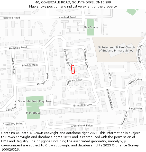 40, COVERDALE ROAD, SCUNTHORPE, DN16 2RP: Location map and indicative extent of plot