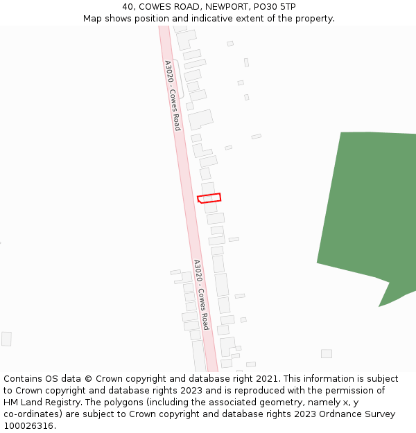 40, COWES ROAD, NEWPORT, PO30 5TP: Location map and indicative extent of plot