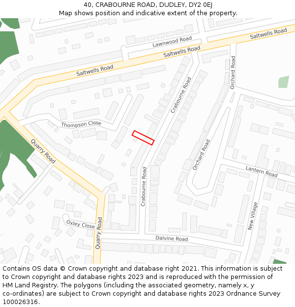 40, CRABOURNE ROAD, DUDLEY, DY2 0EJ: Location map and indicative extent of plot