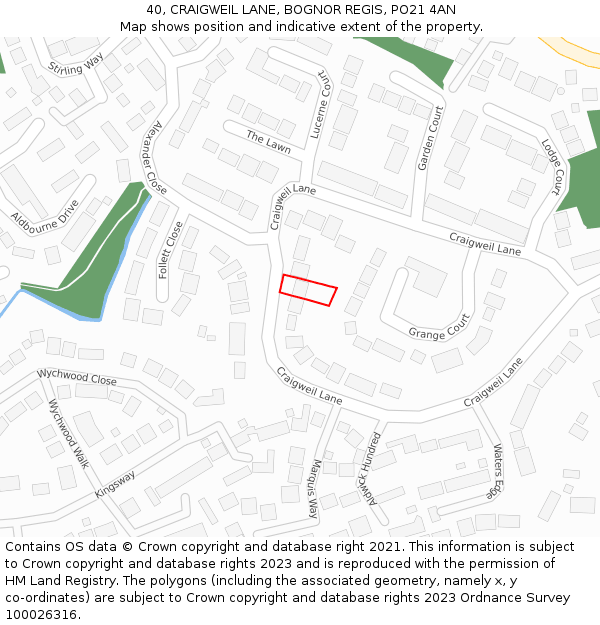 40, CRAIGWEIL LANE, BOGNOR REGIS, PO21 4AN: Location map and indicative extent of plot