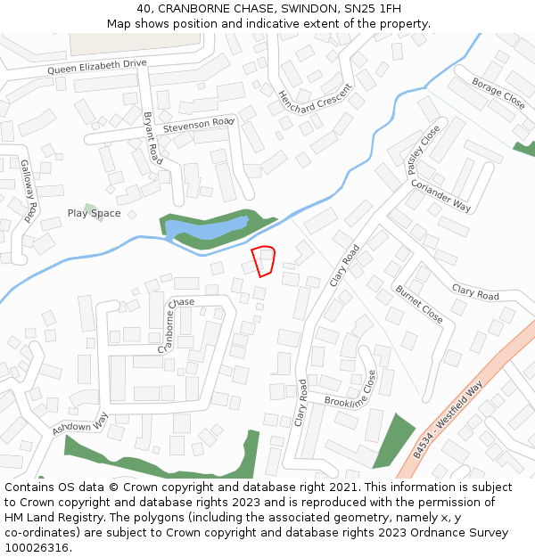 40, CRANBORNE CHASE, SWINDON, SN25 1FH: Location map and indicative extent of plot