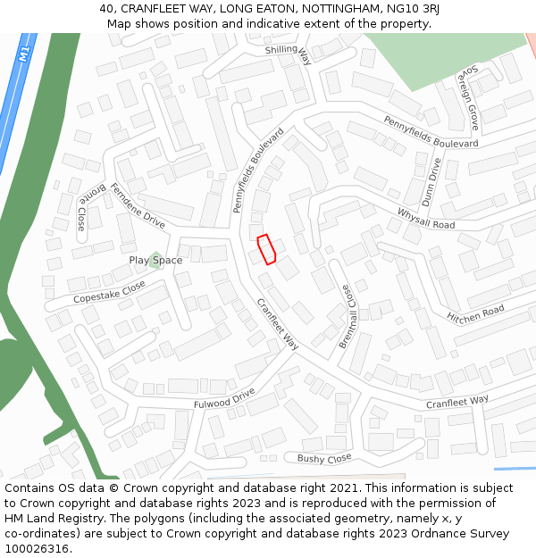 40, CRANFLEET WAY, LONG EATON, NOTTINGHAM, NG10 3RJ: Location map and indicative extent of plot