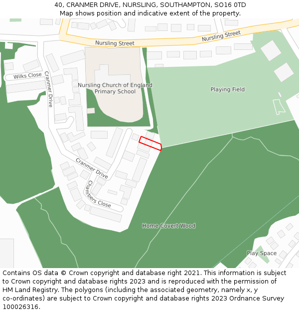 40, CRANMER DRIVE, NURSLING, SOUTHAMPTON, SO16 0TD: Location map and indicative extent of plot