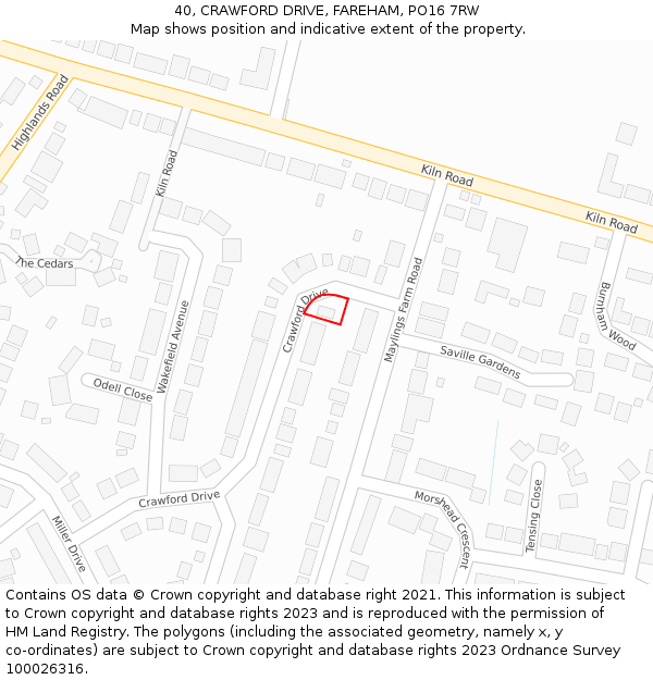 40, CRAWFORD DRIVE, FAREHAM, PO16 7RW: Location map and indicative extent of plot