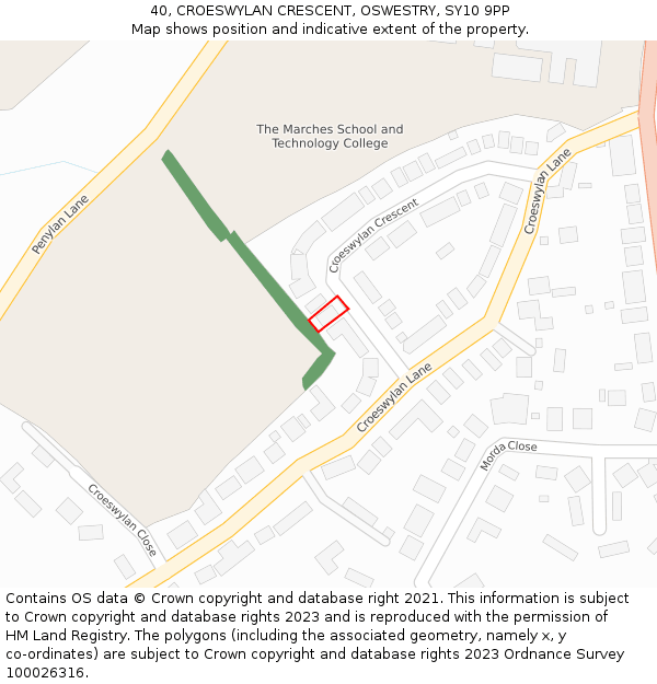 40, CROESWYLAN CRESCENT, OSWESTRY, SY10 9PP: Location map and indicative extent of plot