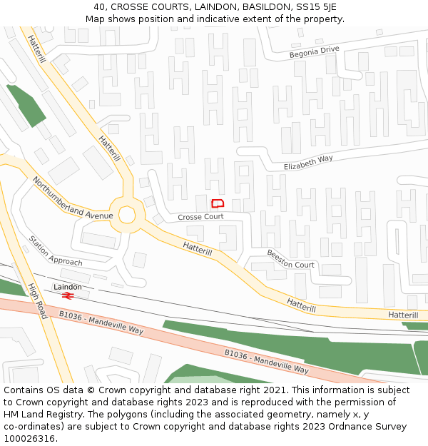 40, CROSSE COURTS, LAINDON, BASILDON, SS15 5JE: Location map and indicative extent of plot