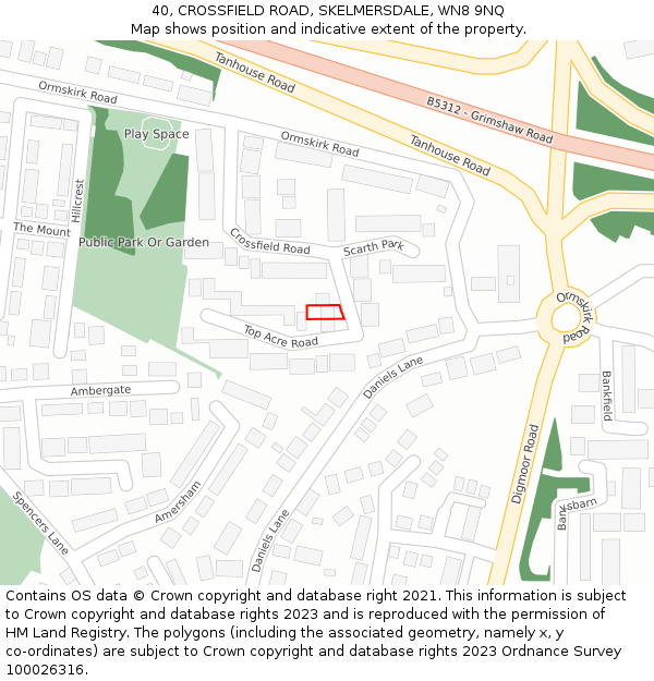 40, CROSSFIELD ROAD, SKELMERSDALE, WN8 9NQ: Location map and indicative extent of plot