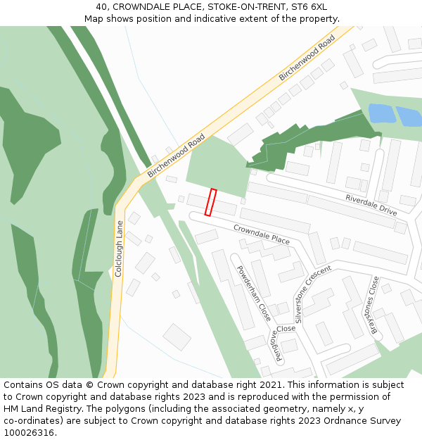 40, CROWNDALE PLACE, STOKE-ON-TRENT, ST6 6XL: Location map and indicative extent of plot