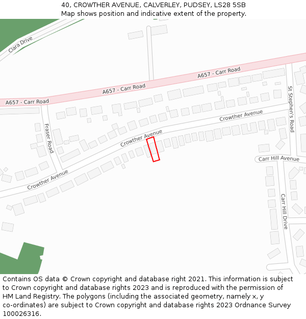 40, CROWTHER AVENUE, CALVERLEY, PUDSEY, LS28 5SB: Location map and indicative extent of plot