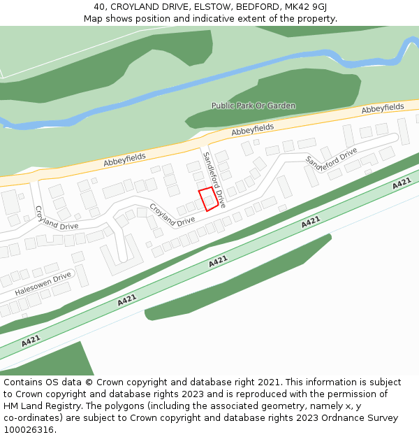 40, CROYLAND DRIVE, ELSTOW, BEDFORD, MK42 9GJ: Location map and indicative extent of plot