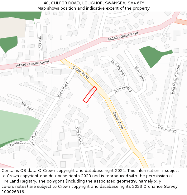 40, CULFOR ROAD, LOUGHOR, SWANSEA, SA4 6TY: Location map and indicative extent of plot