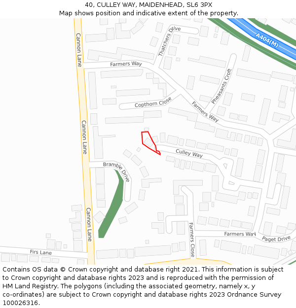 40, CULLEY WAY, MAIDENHEAD, SL6 3PX: Location map and indicative extent of plot