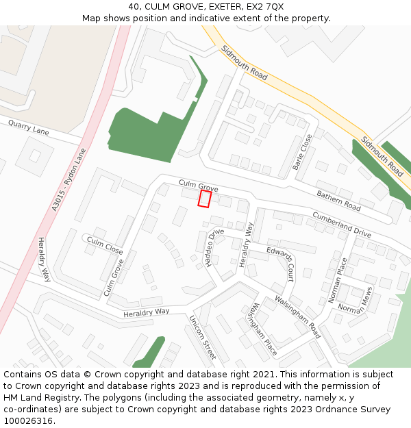 40, CULM GROVE, EXETER, EX2 7QX: Location map and indicative extent of plot