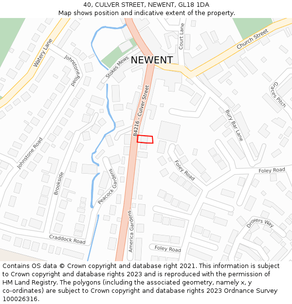 40, CULVER STREET, NEWENT, GL18 1DA: Location map and indicative extent of plot