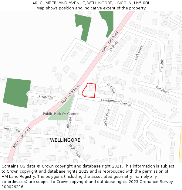 40, CUMBERLAND AVENUE, WELLINGORE, LINCOLN, LN5 0BL: Location map and indicative extent of plot