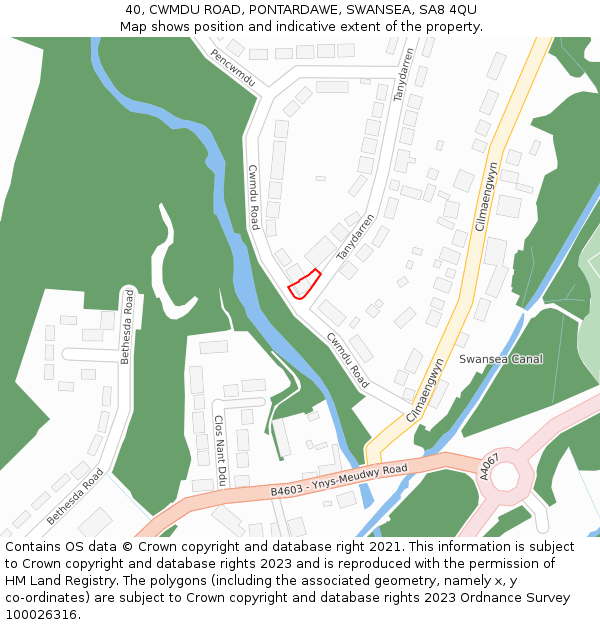 40, CWMDU ROAD, PONTARDAWE, SWANSEA, SA8 4QU: Location map and indicative extent of plot