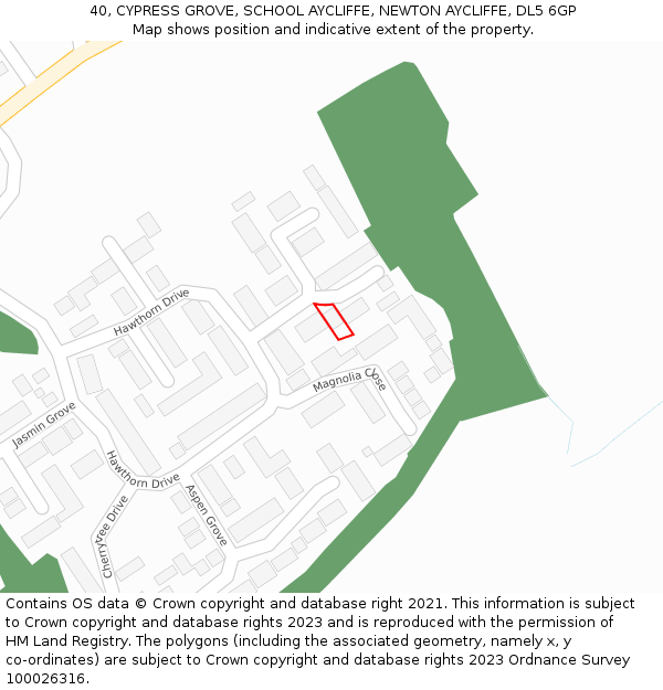 40, CYPRESS GROVE, SCHOOL AYCLIFFE, NEWTON AYCLIFFE, DL5 6GP: Location map and indicative extent of plot