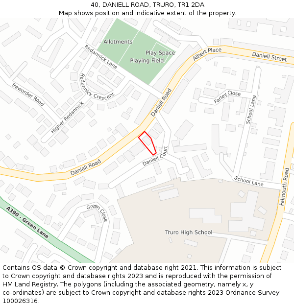 40, DANIELL ROAD, TRURO, TR1 2DA: Location map and indicative extent of plot