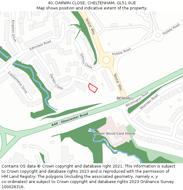 40, DARWIN CLOSE, CHELTENHAM, GL51 0UE: Location map and indicative extent of plot