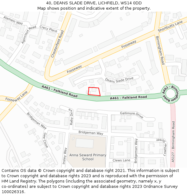 40, DEANS SLADE DRIVE, LICHFIELD, WS14 0DD: Location map and indicative extent of plot