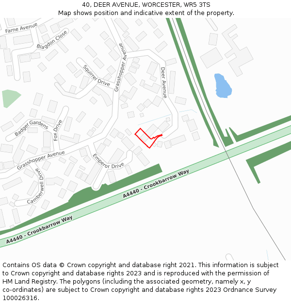 40, DEER AVENUE, WORCESTER, WR5 3TS: Location map and indicative extent of plot