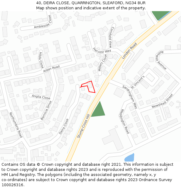 40, DEIRA CLOSE, QUARRINGTON, SLEAFORD, NG34 8UR: Location map and indicative extent of plot