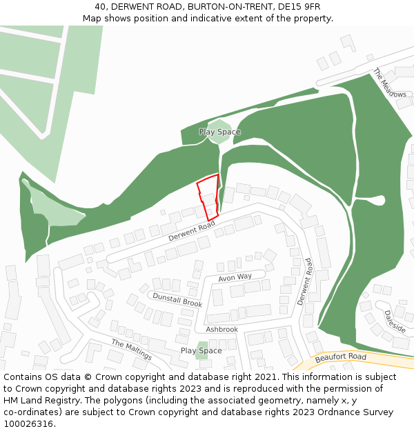 40, DERWENT ROAD, BURTON-ON-TRENT, DE15 9FR: Location map and indicative extent of plot