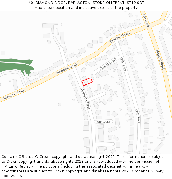 40, DIAMOND RIDGE, BARLASTON, STOKE-ON-TRENT, ST12 9DT: Location map and indicative extent of plot