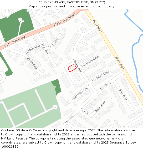 40, DICKENS WAY, EASTBOURNE, BN23 7TQ: Location map and indicative extent of plot
