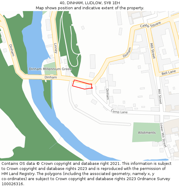 40, DINHAM, LUDLOW, SY8 1EH: Location map and indicative extent of plot