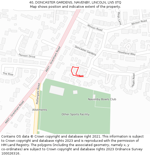 40, DONCASTER GARDENS, NAVENBY, LINCOLN, LN5 0TQ: Location map and indicative extent of plot