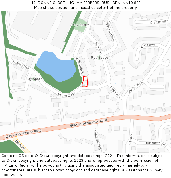 40, DONNE CLOSE, HIGHAM FERRERS, RUSHDEN, NN10 8PF: Location map and indicative extent of plot