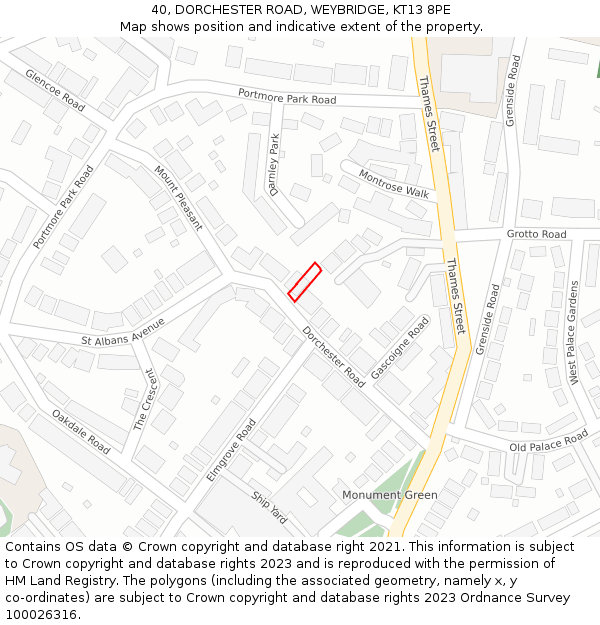 40, DORCHESTER ROAD, WEYBRIDGE, KT13 8PE: Location map and indicative extent of plot