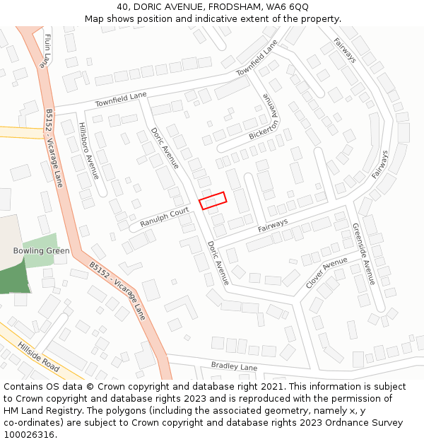 40, DORIC AVENUE, FRODSHAM, WA6 6QQ: Location map and indicative extent of plot